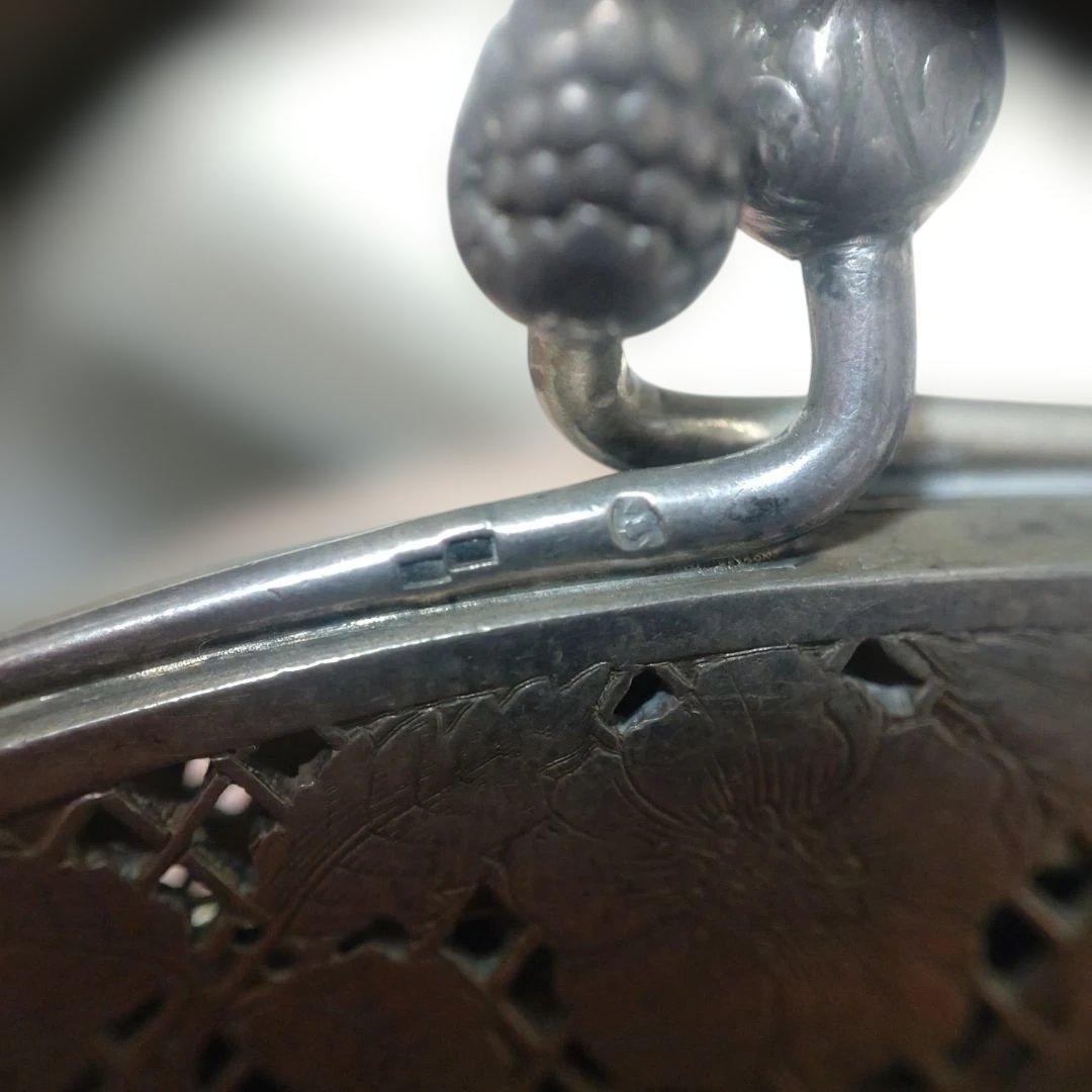 レティキュール アンティーク シルバー 銀製 純銀 ヨーロッパ 花 鳥 模様