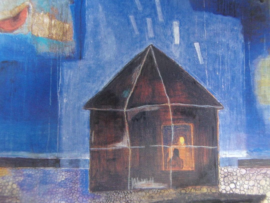 武良恭子、【漁師小屋の夜】、希少な額装用画集より、新品額装付