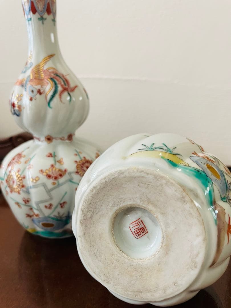 色絵瓢箪形柿右衛門様式 花鳥文徳利