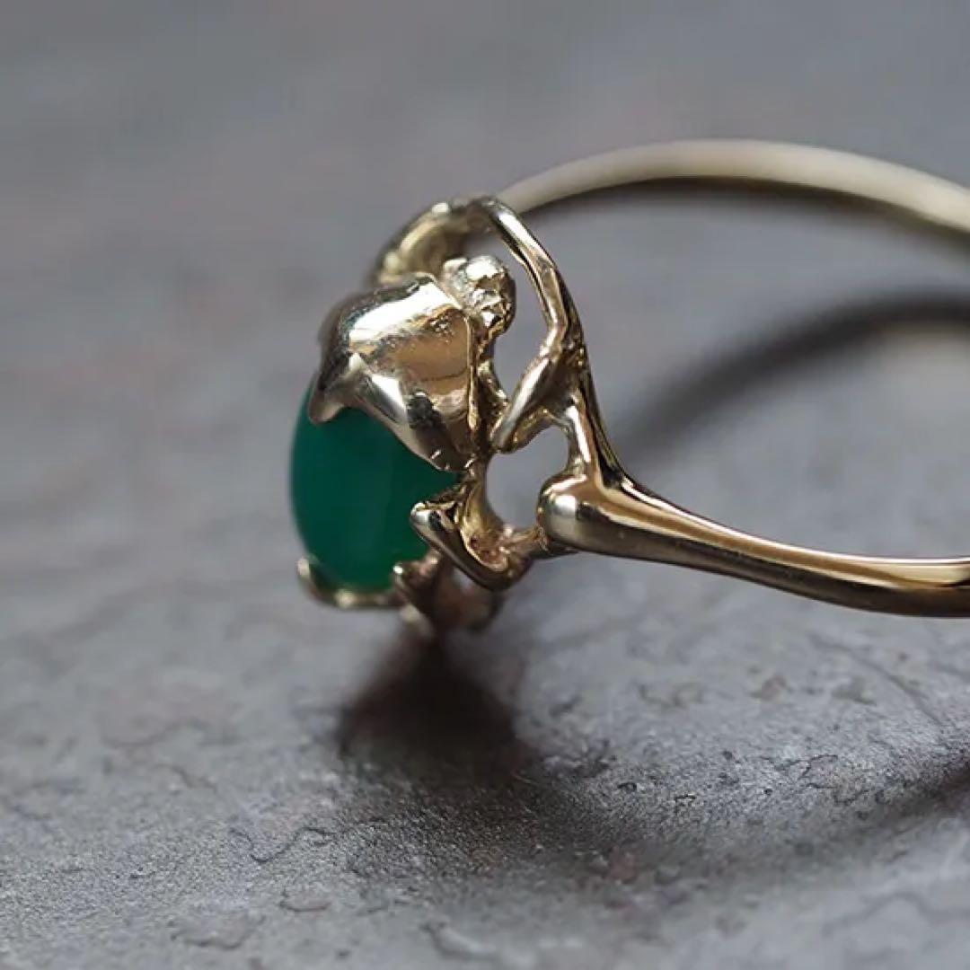 リング トルクアータK10 コガネムシ×グリーンアゲート ゴンドア