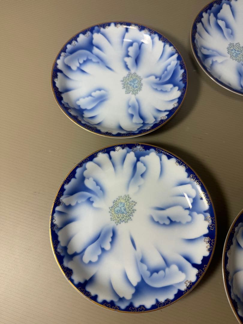 2142 深川製磁　牡丹金ミル　皿　5客　金彩