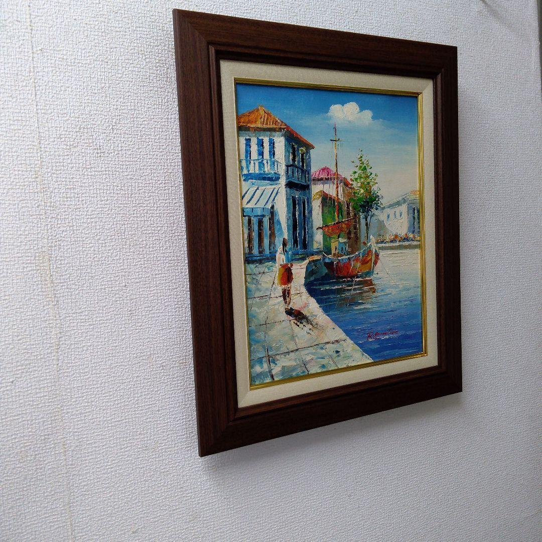 肉質油絵　立て　F6 海辺の家　額装仕上げ品