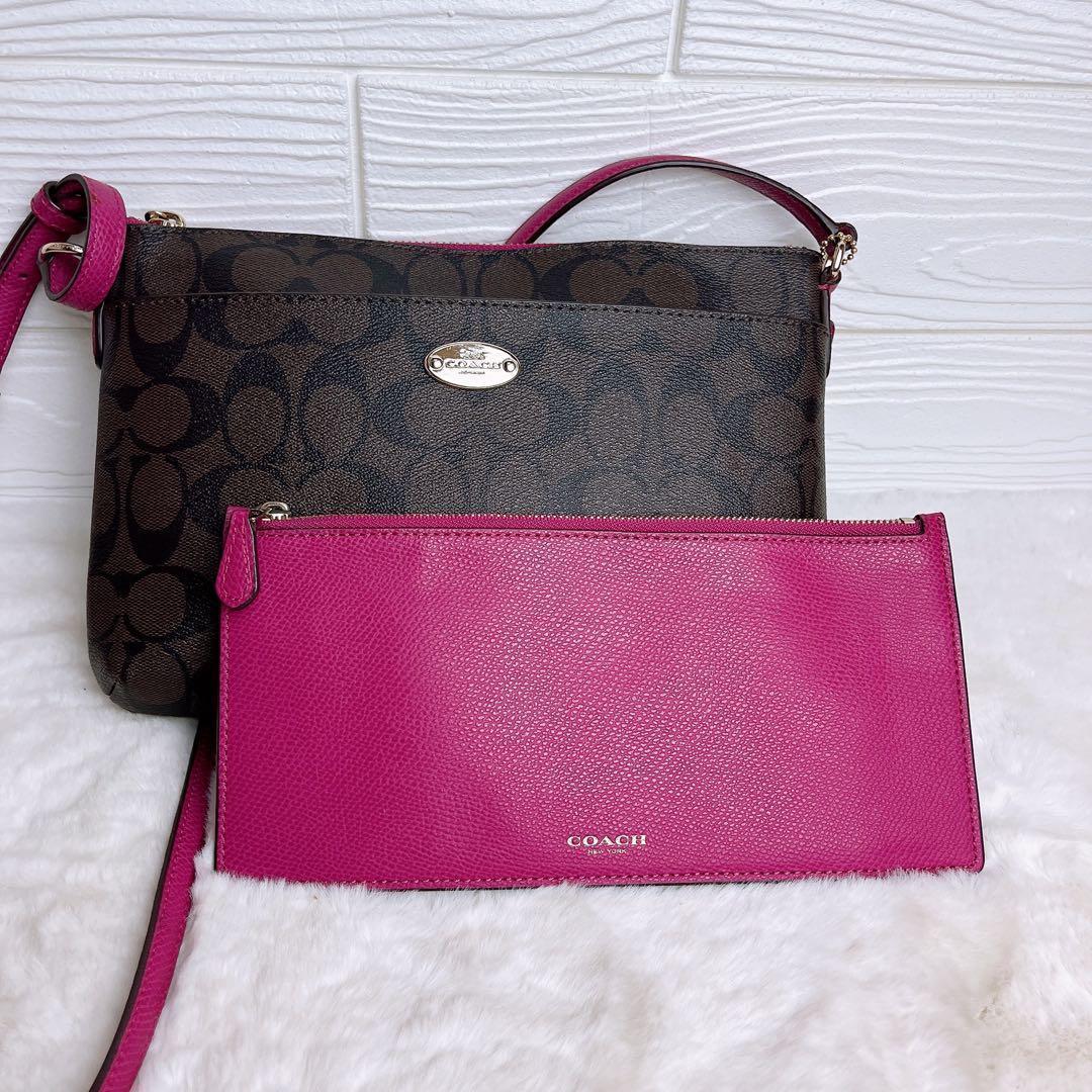 美品☆COACHコーチ2wayショルダーバッグ シグネチャー ブラウン財布