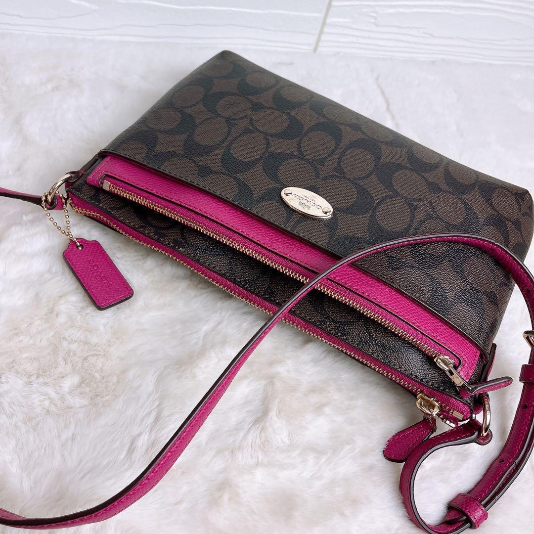 美品☆COACHコーチ2wayショルダーバッグ シグネチャー ブラウン財布