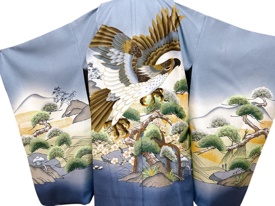 縦縞袴♡七五三　5歳　男の子　フルセット　一式　グレー系　鷹