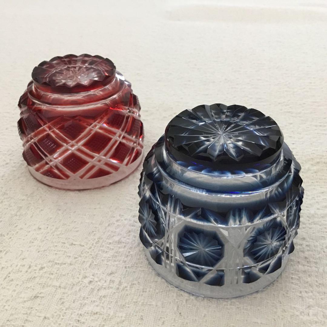 未使用 尚古集成館監修 島津 薩摩切子 色被せガラス 切子 猪口 2個