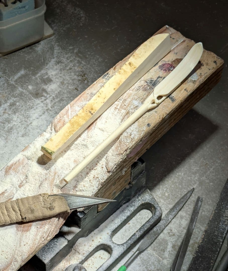 閉店売り尽し】手彫茶杓 笹之葉型短寸（箱入仕