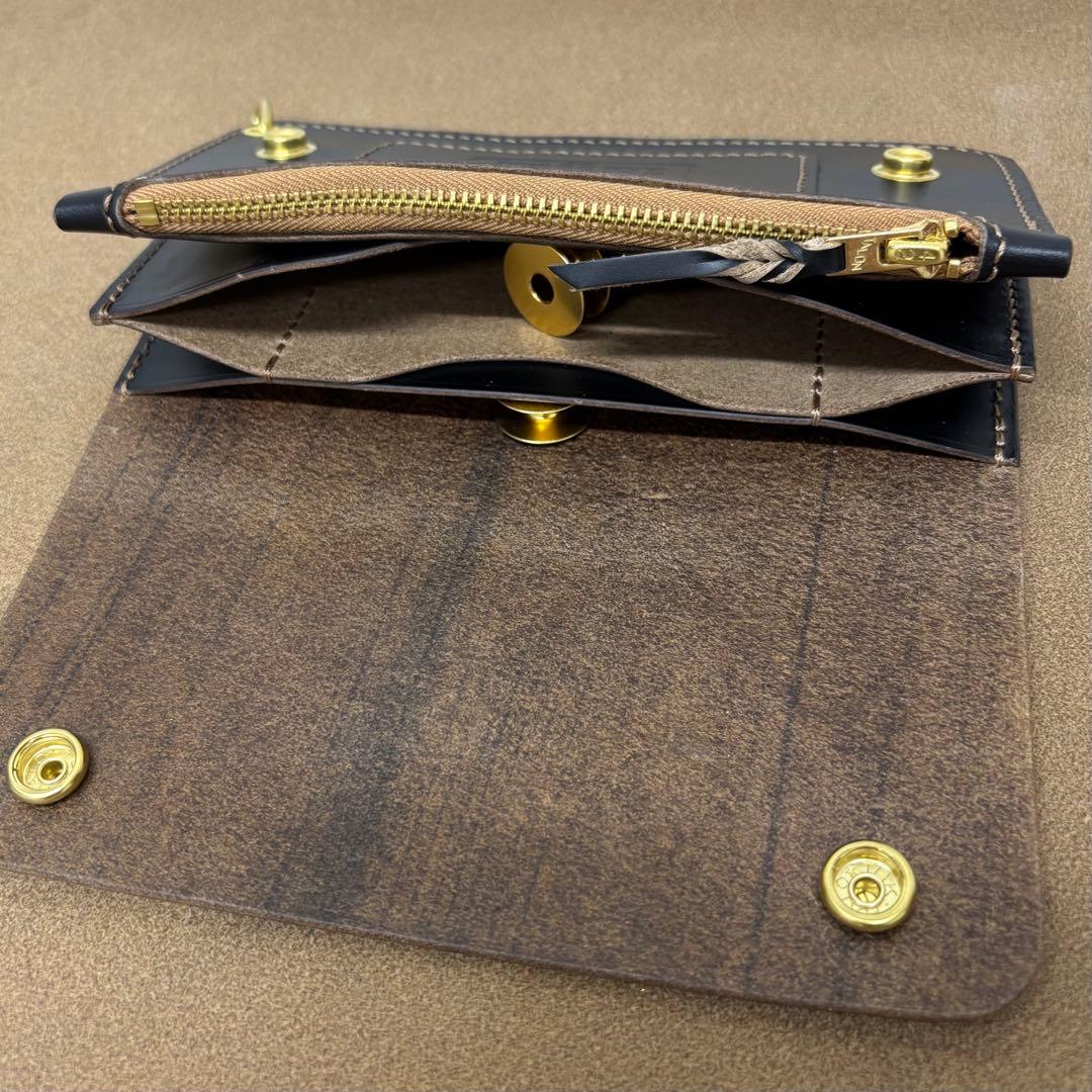 クロムエクセル　トラッカーウォレット　黒　茶心　3層　talon HORWEEN