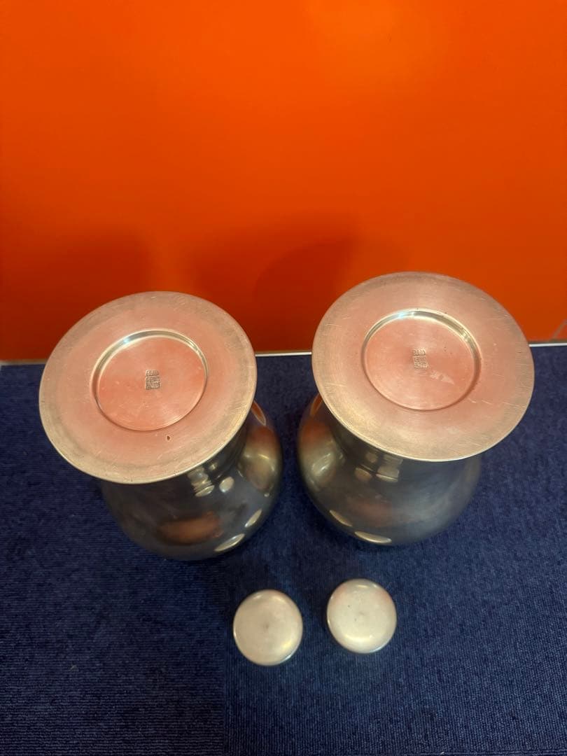 1644 純錫製 岡本謹製 古錫瓶子一対 酒器 32cm 時代物