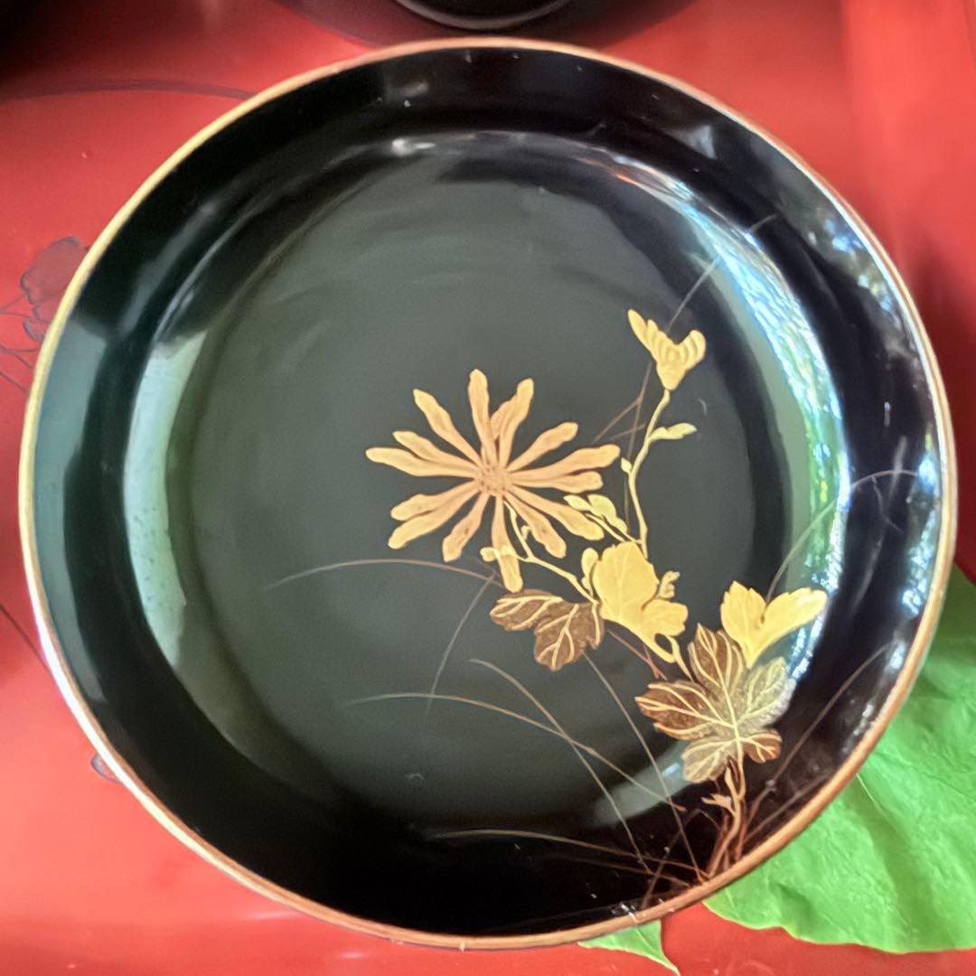 Y様へ感謝お嫁入‼️JAPAN螺鈿蒔絵『蜻蛉かげろう＆菊＆木蓮』真塗金縁吸物椀3客