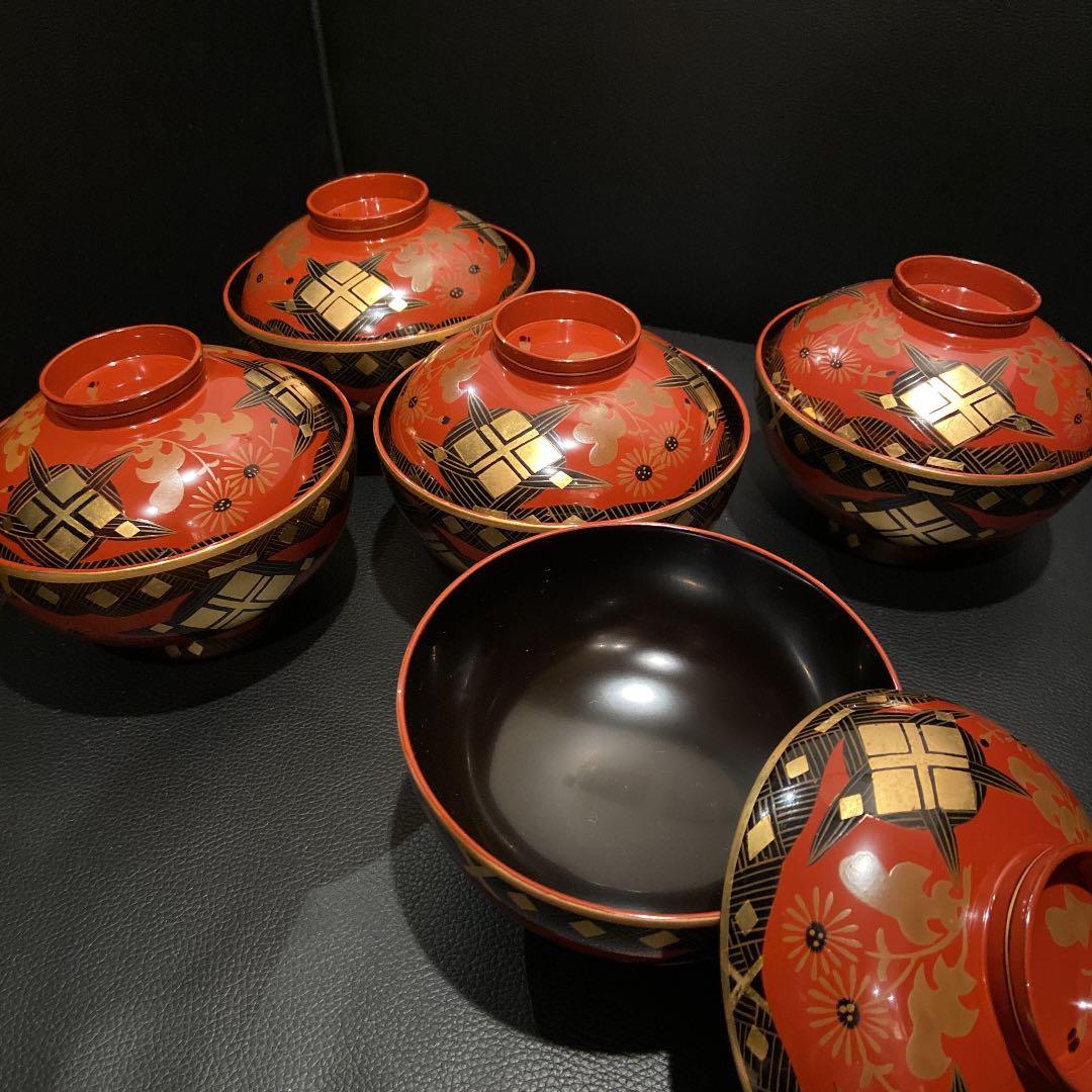 輪島塗 吉野絵蒔絵 吸物椀 共箱 美術漆器 布着本堅地 三幸