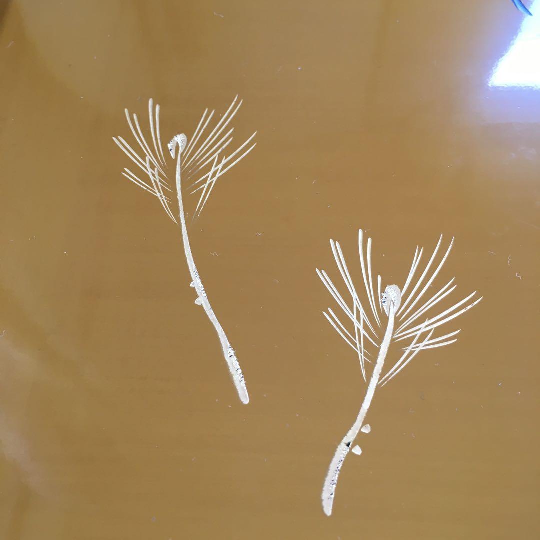 天然木製漆塗 輪島塗 黄漆塗沈金 角盆 芽松模様 本堅