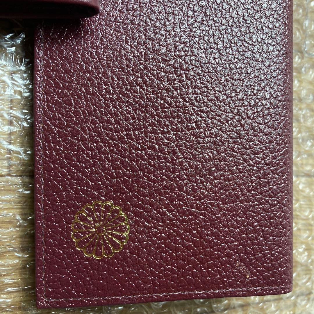 希少色　皇居財布レザー長財布 菊の御紋　ケース 小銭入れ エンジ ボルドー