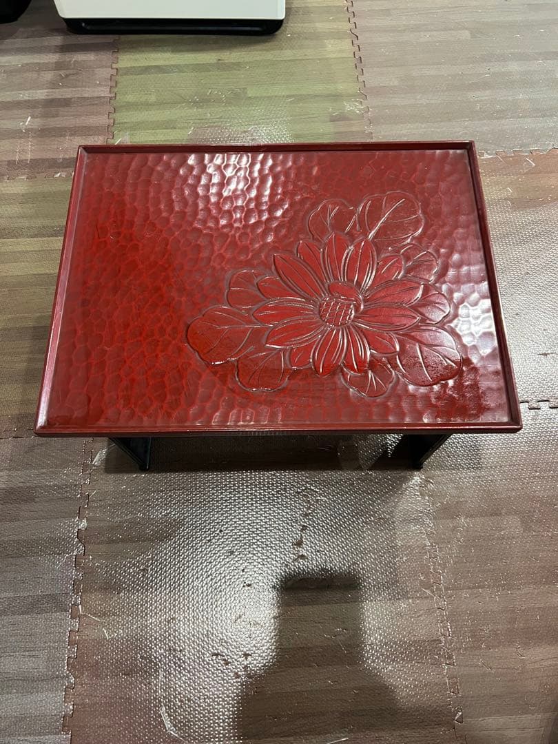 赤い花模様の座卓 漆塗り - メルカリ