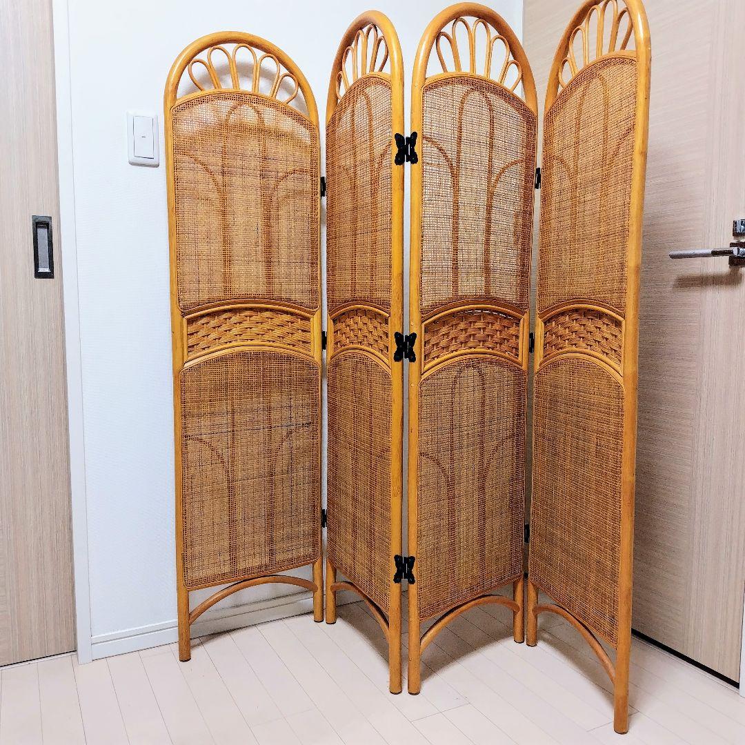 ブラウン木製格子パーテーション 2枚組 ラタン たのメル便にて発送