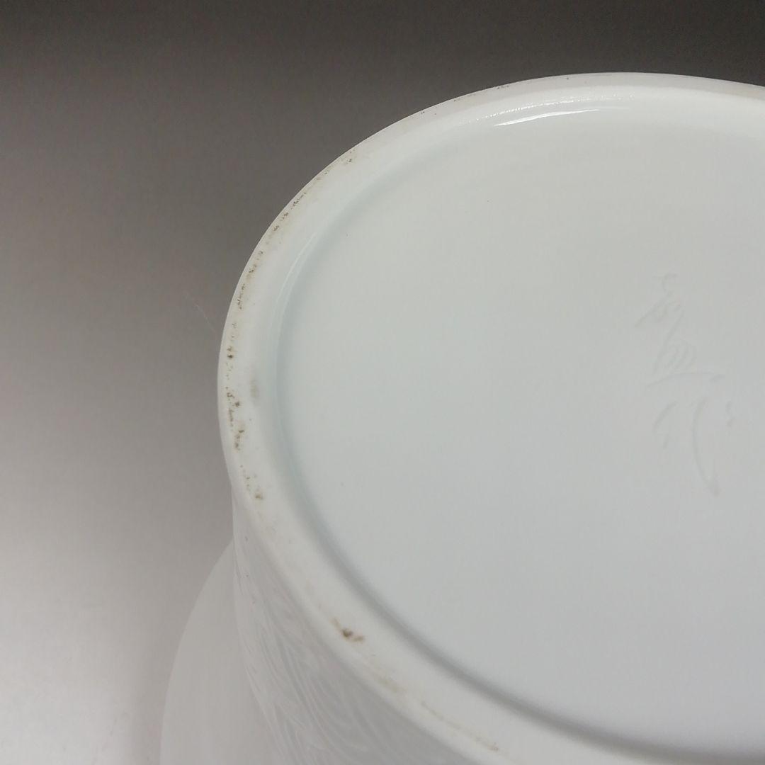 Ｗ６４　水指　『白磁　青海波』『末広水指』『横石喜助 造』　共箱　茶道具