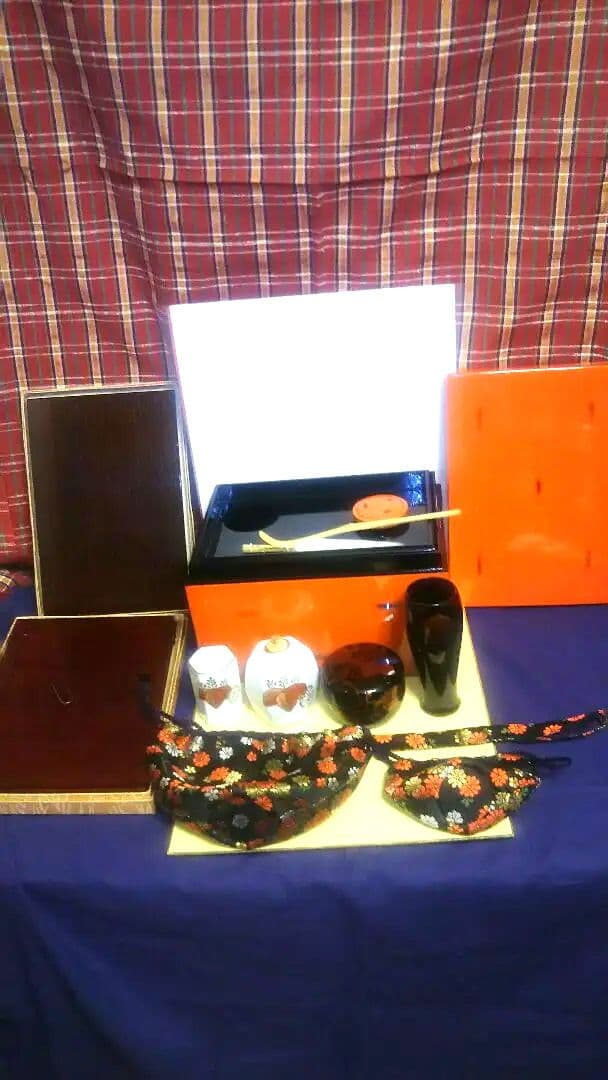 茶箱、根来塗木製と付属品9種付 茶箱、根来塗木製と付属品9種付 茶箱、根来塗木製と付属品9種付