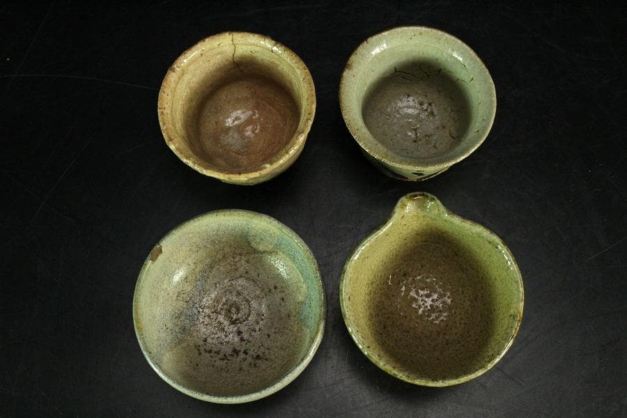 古い 唐津 萩 益子 ぐい呑 四件 まとめて(K-YC380)
