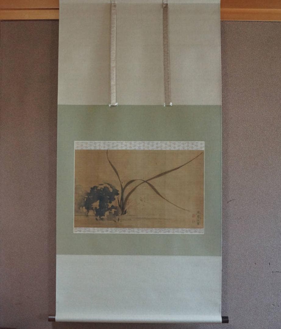 江戸時代中期画家 南蘋派 宋紫石作『蘭図』絹本掛軸 真作 中国画