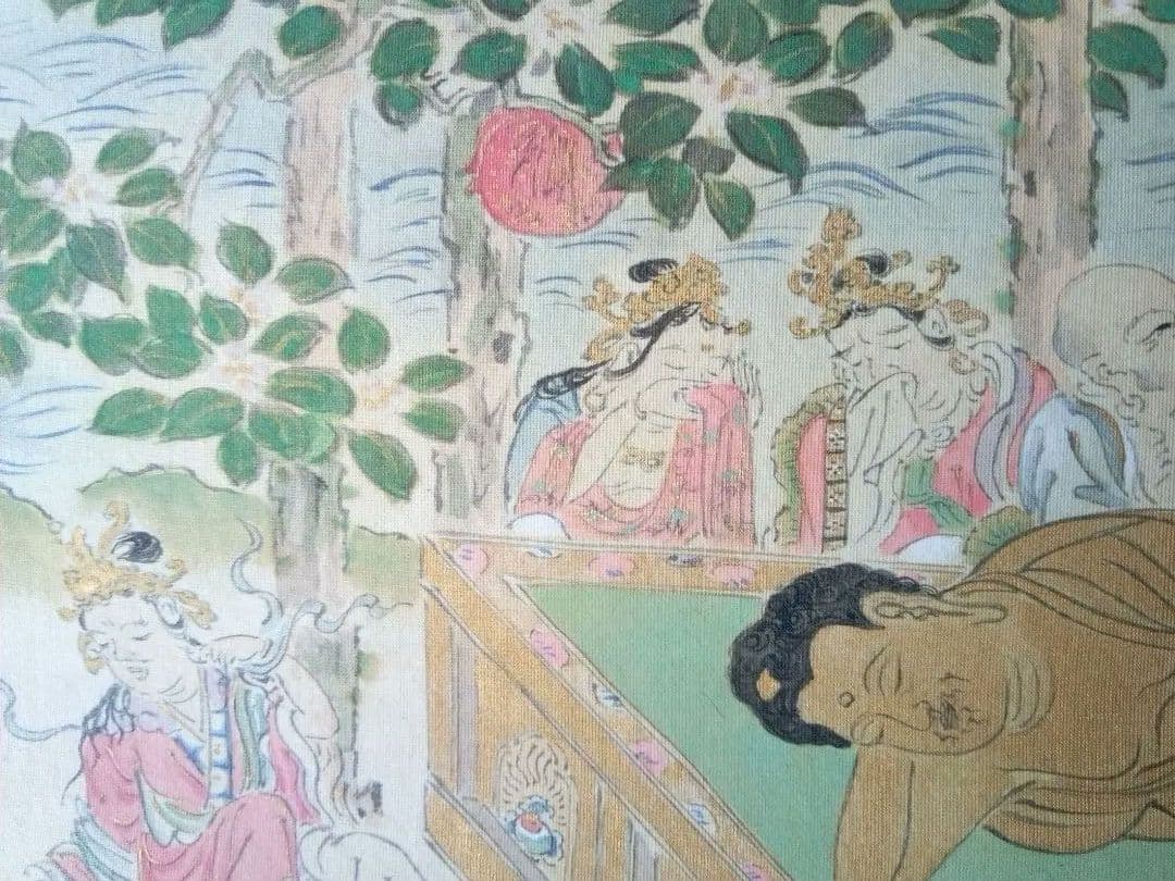 掛け軸、釈迦涅槃図、本物宇喜田(浮田）一惠(1795～1859）画、絹本