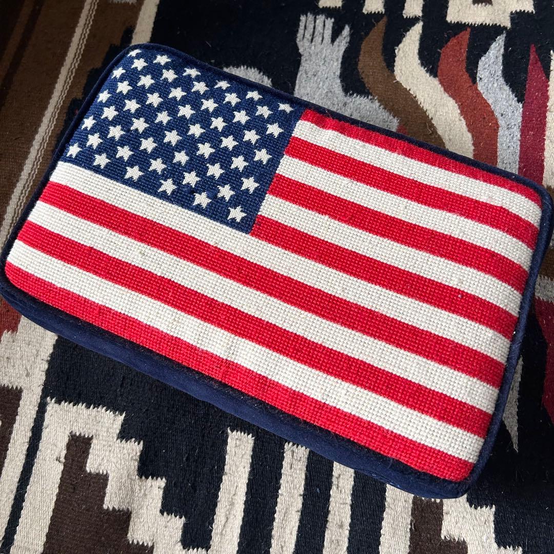 【激レア　美品】ジョナサンアドラー　オットマン　星条旗　ロゴ刺繍　木彫足　ウール