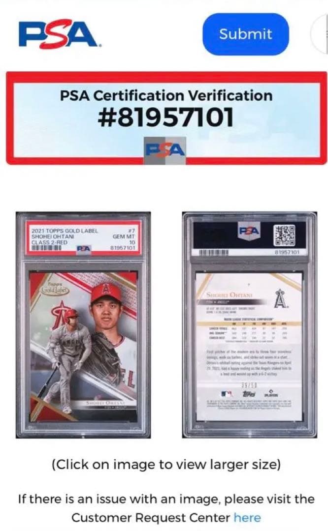 大谷翔平選手　PSA10 世界で4枚　TOPPS レッドパラレル　#7