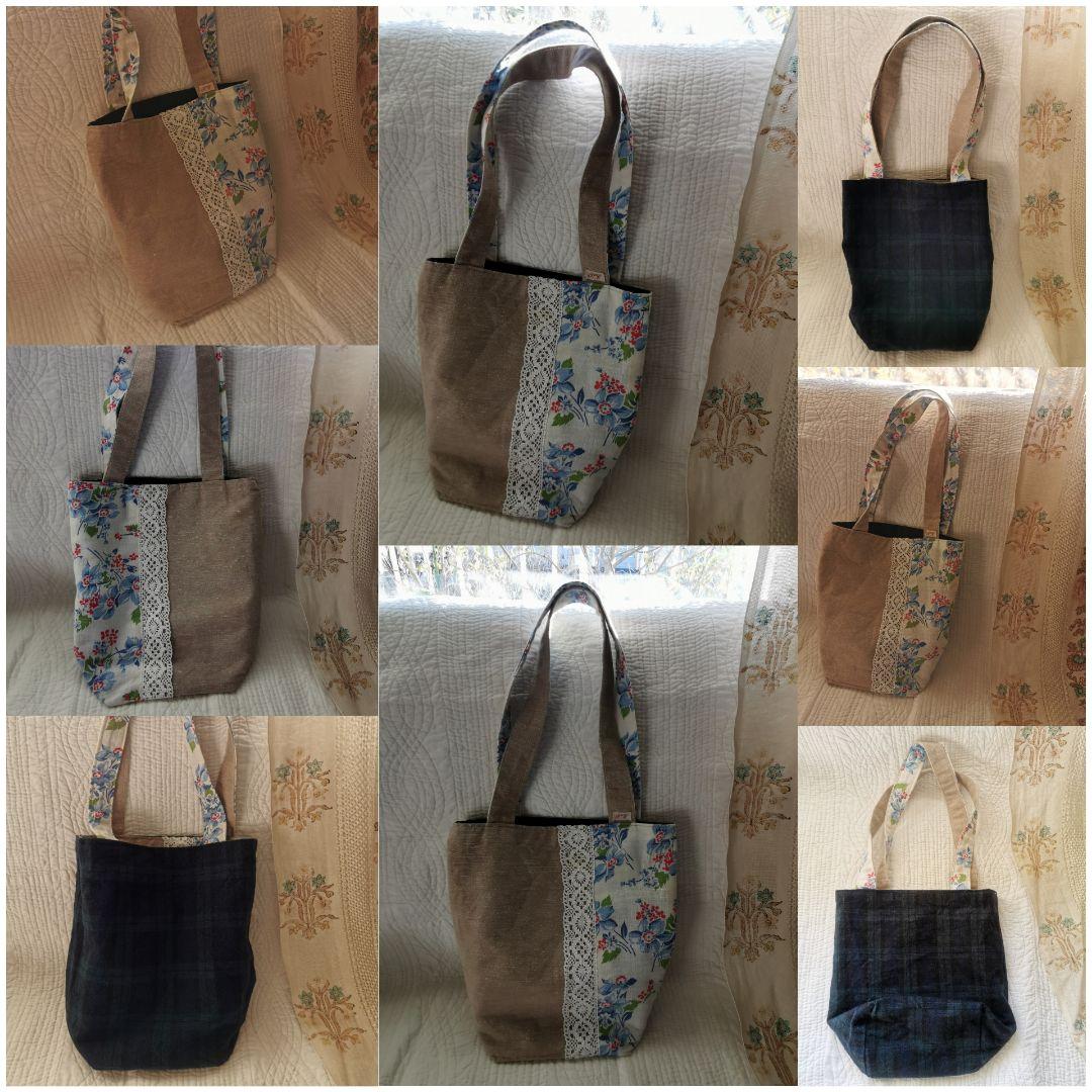 ハンドメイド✃アンティーク花柄ファブリック＆ブラックウォッチ