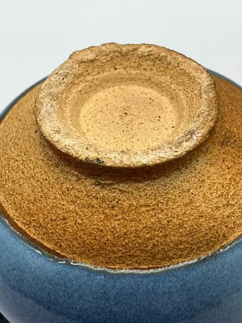 明时代 鈞窯 青磁 澱青月白釉紫斑 双糸耳香炉 水丞 香炉 茶道具(A-91