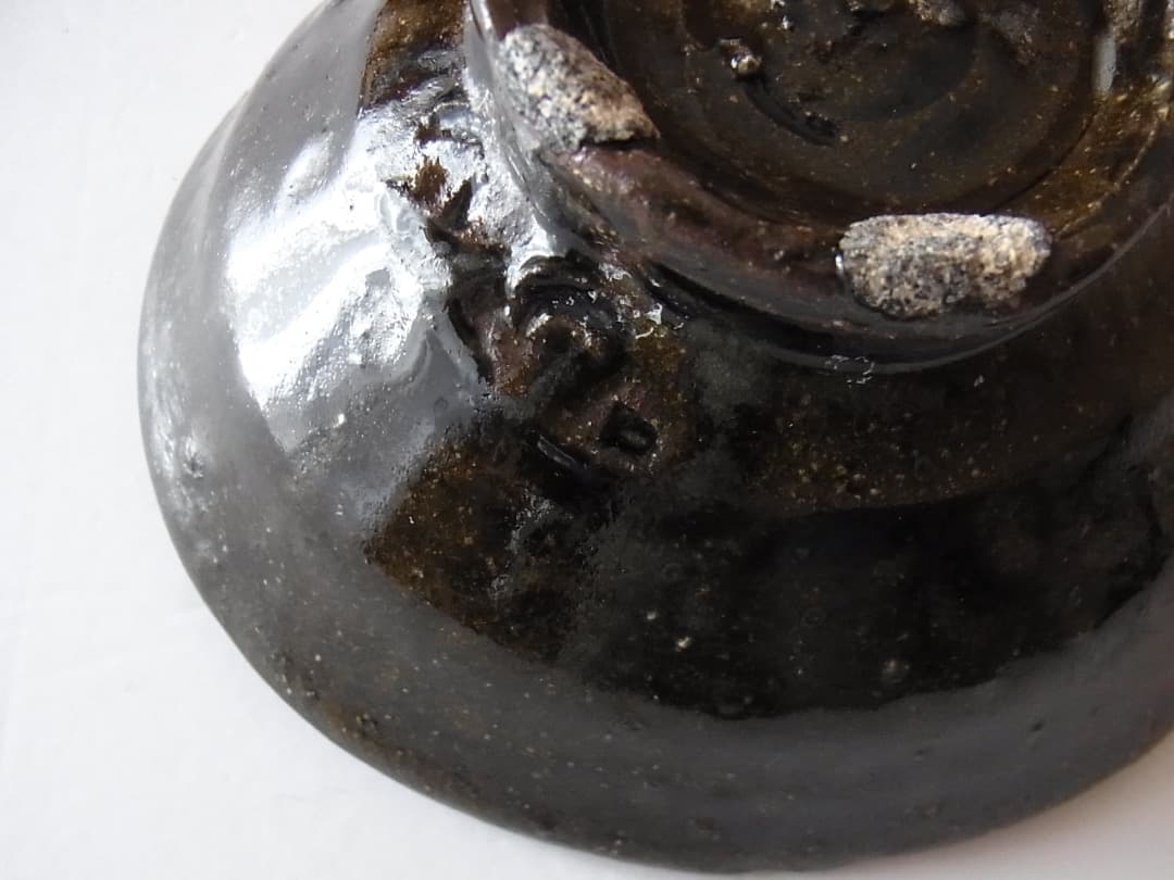 森岡成好『灰釉碗（ヤシの木・陰刻）』／古民藝 李朝 骨董 パナリ