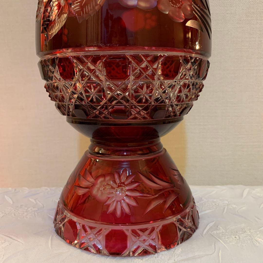 Meissen】マイセン クリスタル 赤フラワーベース 花瓶 ☆難あり！