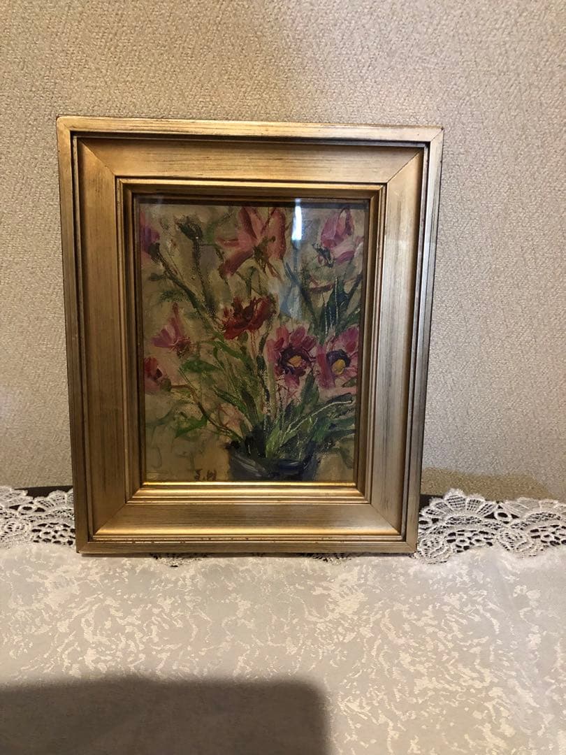 油絵（小花）額装　小さな絵