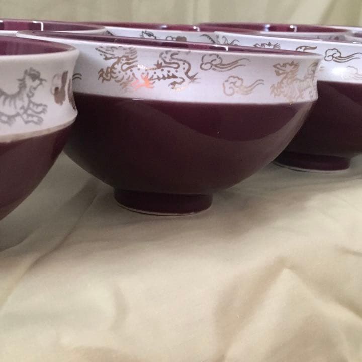 紫交趾 五神数茶碗10客瑞穂窯