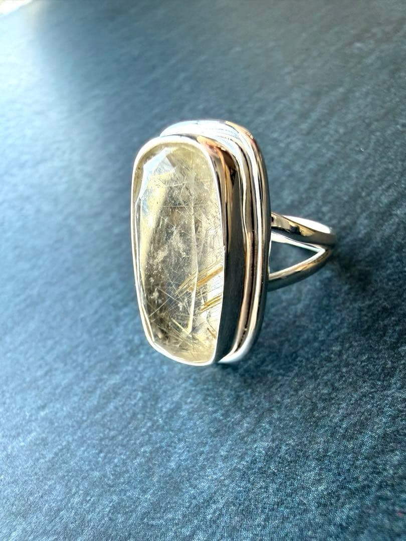 【希少】大粒ゴールデンルチルクォーツ　リングSV925