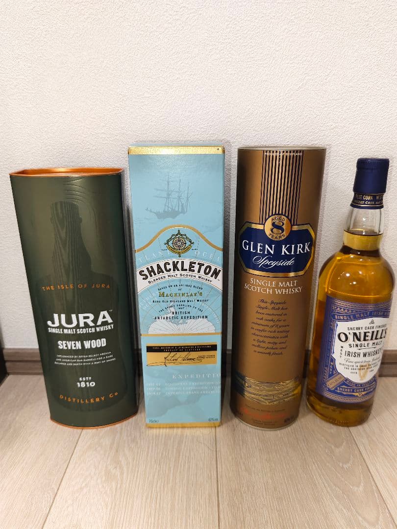 シャクルトン、ジュラセブンウッド、グレンカーク8年、オニールズ　ウイスキーセット Amazon.co.jp: シングルモルトスコッチウイスキー ジュラ セブンウッド