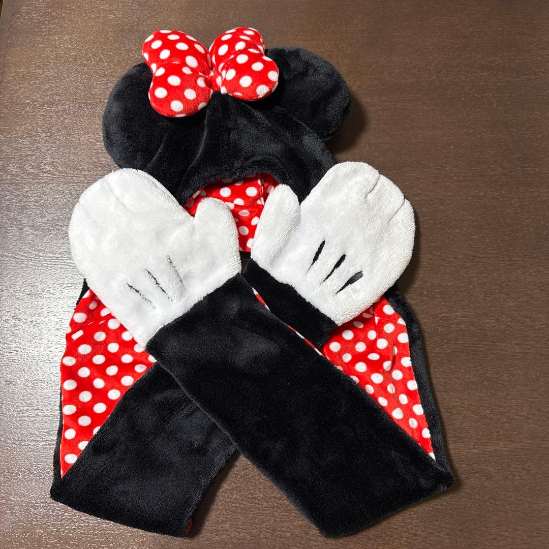 ミニーマウス風 フード手袋付きマフラー - カチューシャ・被り物・帽子新着