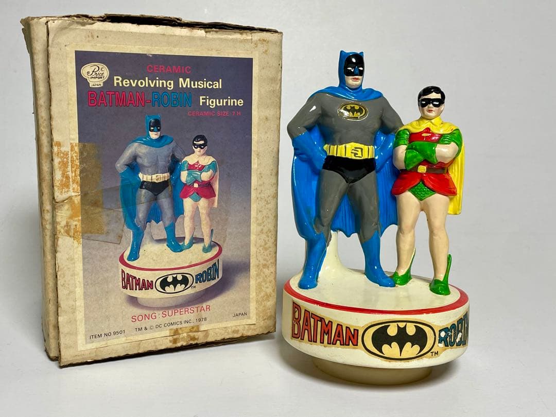 バットマンとロビン陶器製回転オルゴール箱付き　レア　レトロ　昭和　ビンテージ バットマンとロビン陶器製回転オルゴール箱付き レア レトロ 昭和