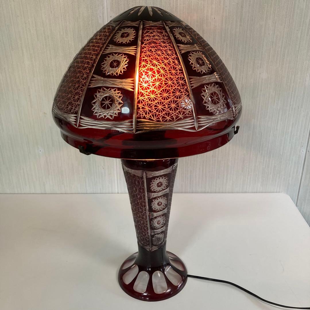 切子 卓上 テーブルランプ 昭和レトロ キノコ型 ガラス