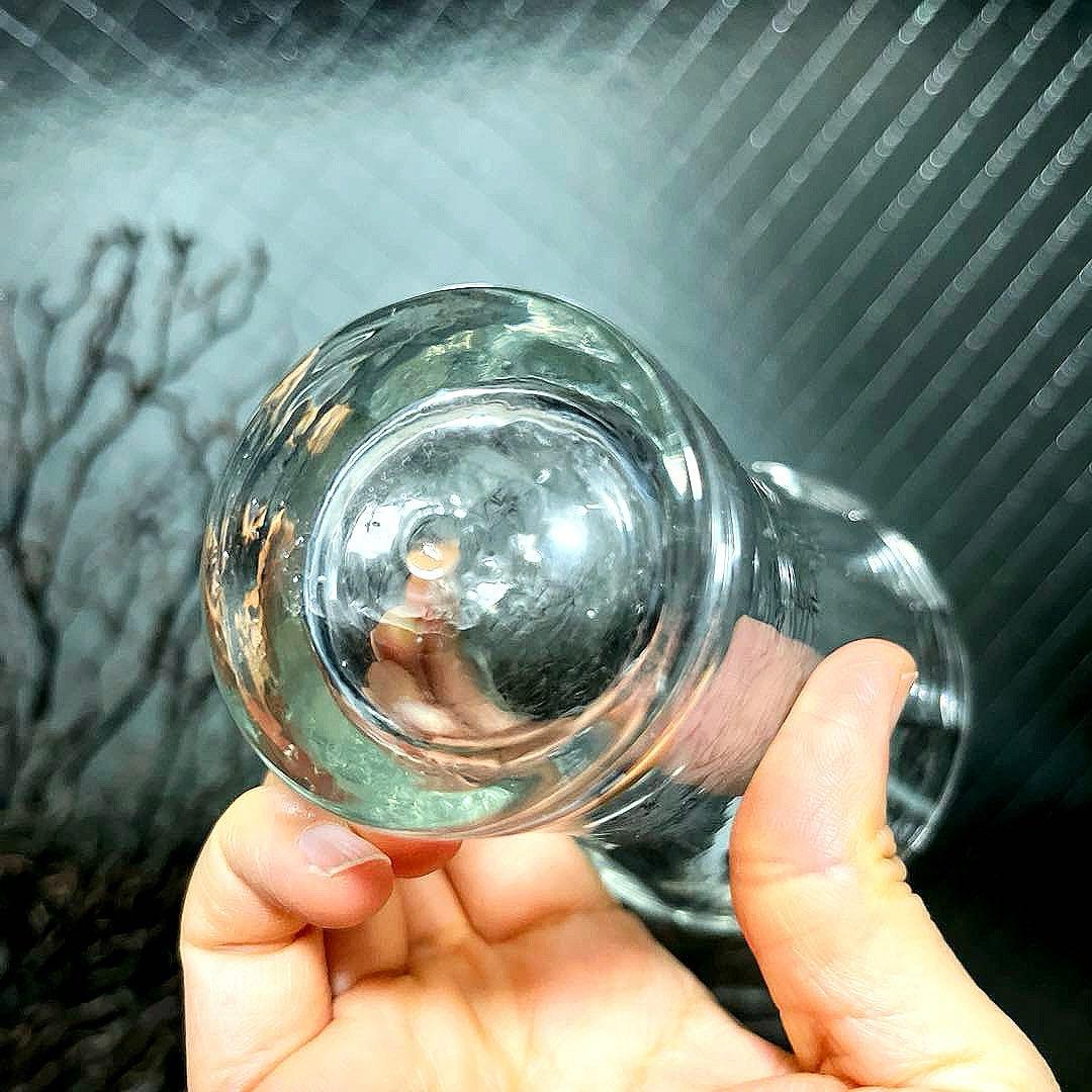 骨董 時代ガラス 薄張り 縞模様 ラッパ型 朝顔造り ピルスナ コップ