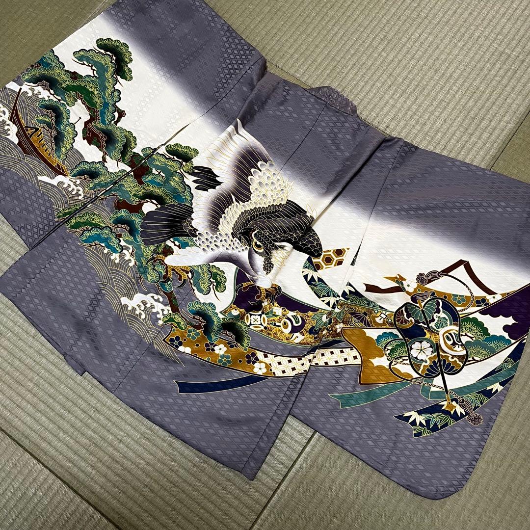 【美品】七五三 男の子 袴 12点フルセット 鷹柄 羽織袴 高級感 グレー系