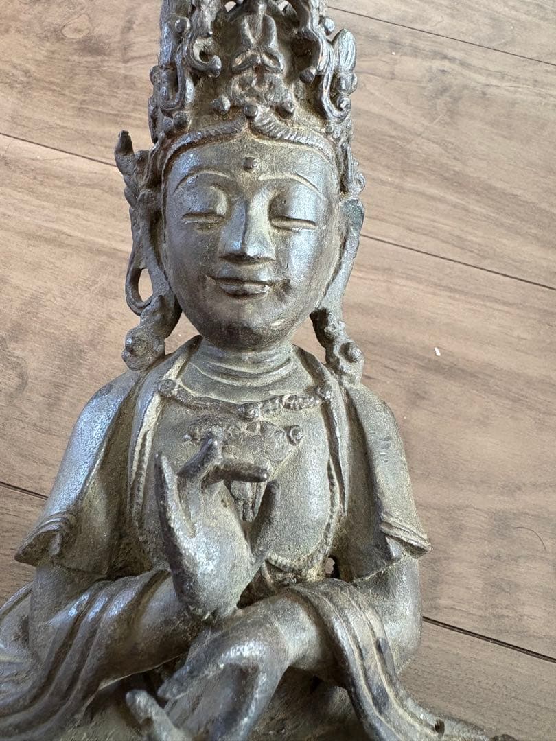 古董 古銅の観音菩薩座像(明代・14〜17世紀) 旧家藏出 贵重品