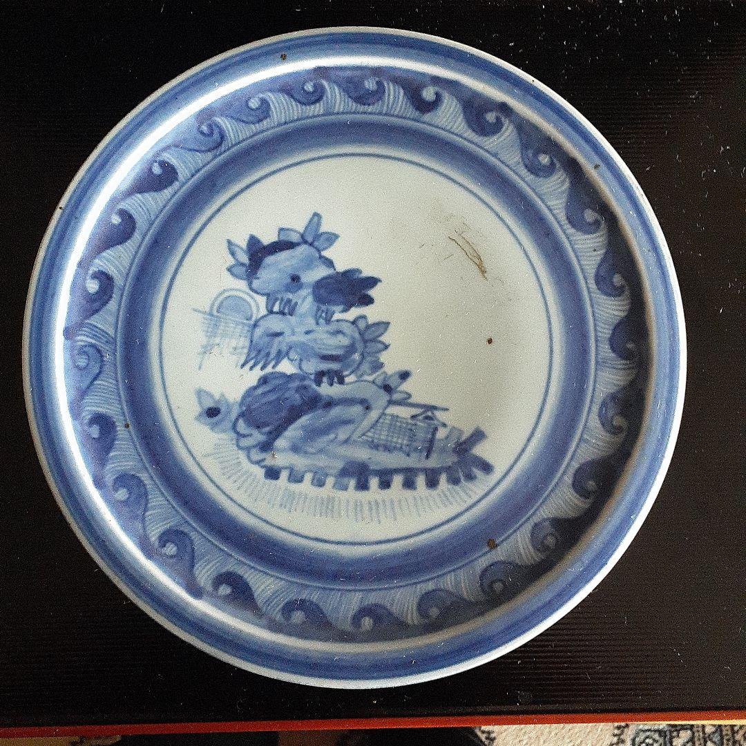 初期伊万里染付け蓬来山図中皿 初期伊万里 七寸皿 染付 山水図 四方襷 木目文 | すべての商品