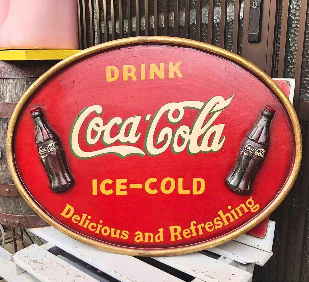 Coca Cola Wooden Fishtail Sign コカコーラ 看板 木製 アンティーク