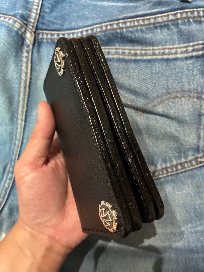 ミドル　トラッカーウォレット　シュリンクレザー　シルバー925 アイアンクロス