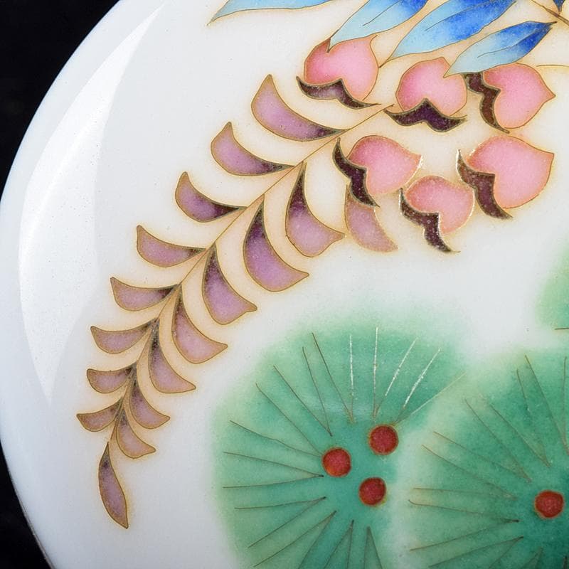 七宝焼 安藤七宝店 藤松紋 盒子蓋物 共箱 M R7693 美術品