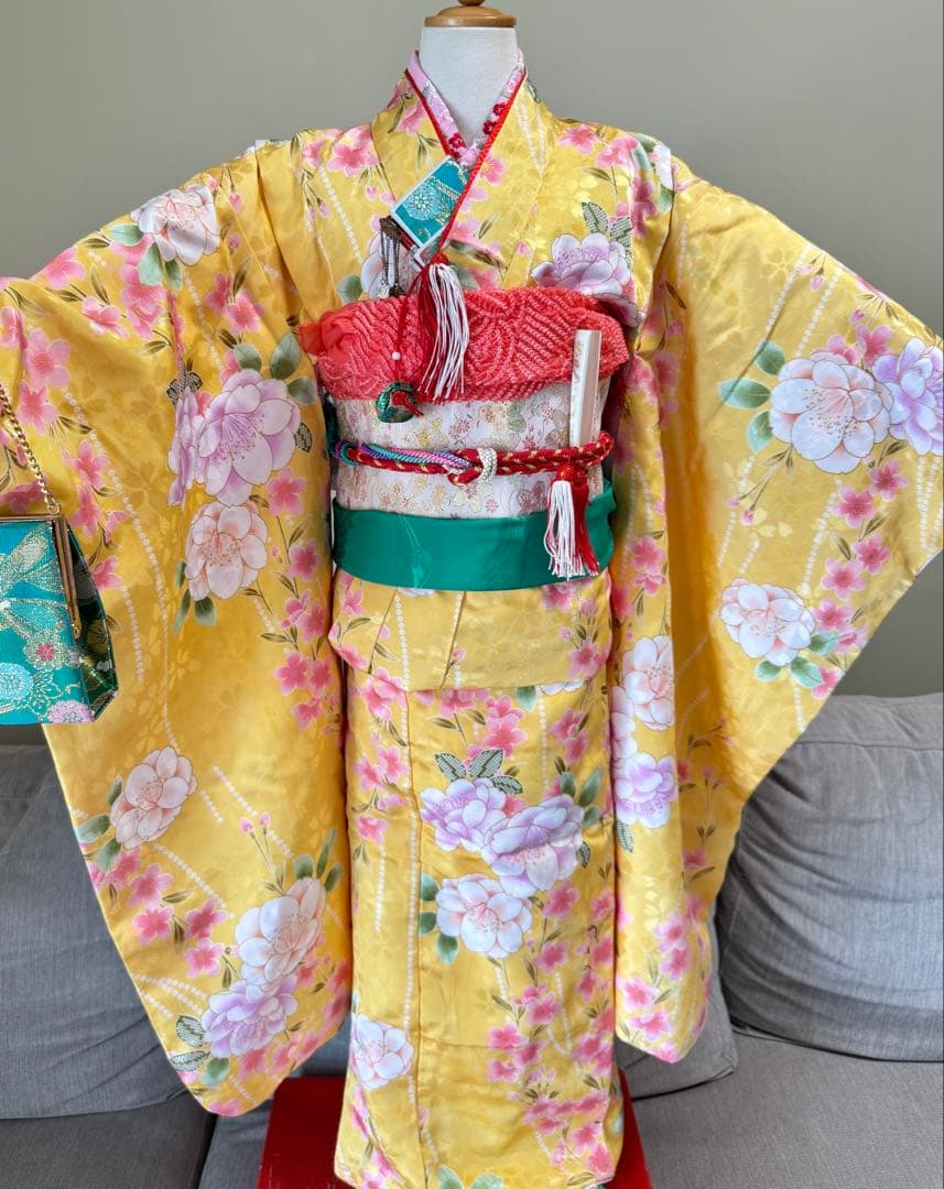 7歳七五三セット　黄色系着物　草履バッグ付き