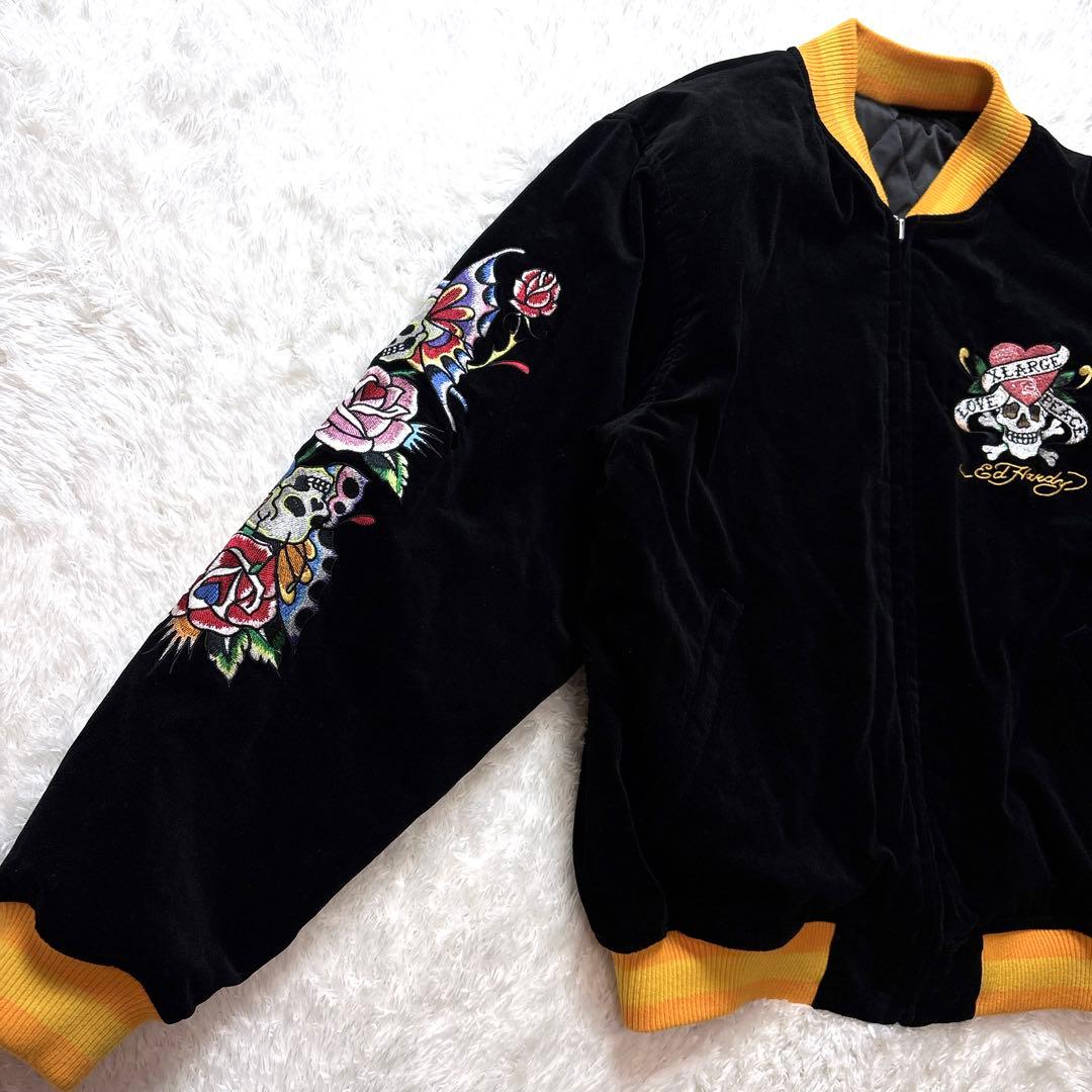 XLARGE × Ed Hardy コラボ ジャケット 刺繍 スカル ブラック