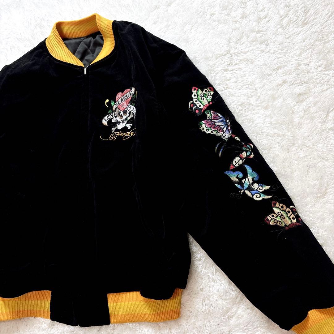 XLARGE × Ed Hardy コラボ ジャケット 刺繍 スカル ブラック