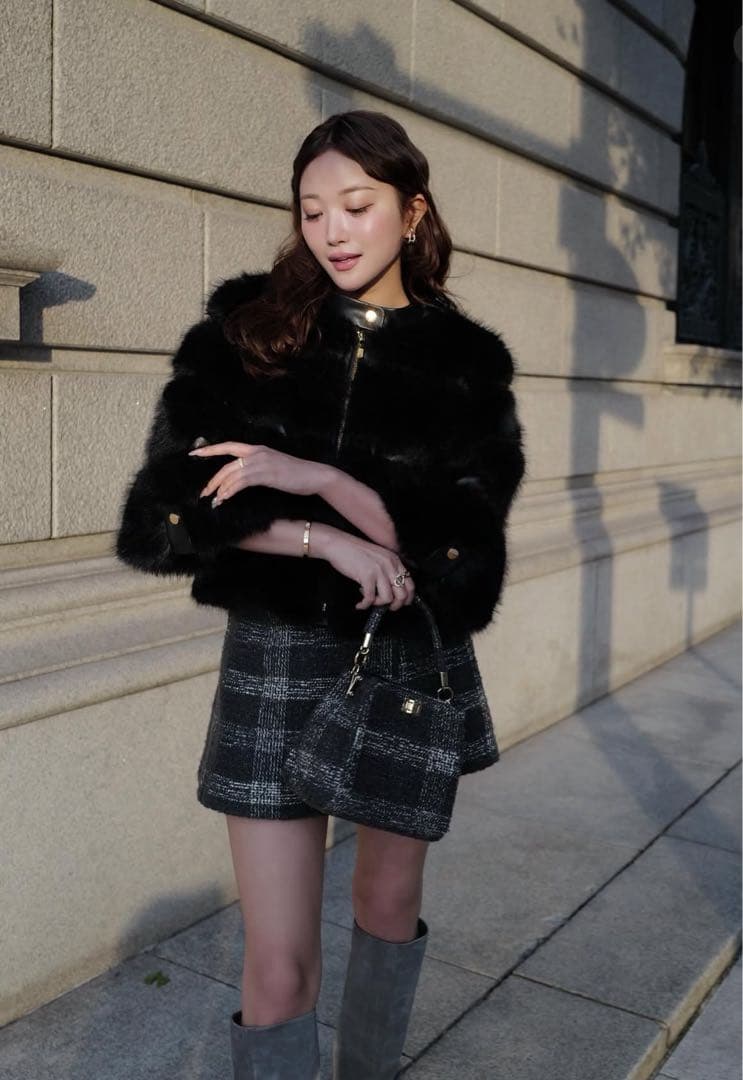 shellerシェリエ check jacquard wrap culottes