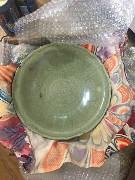 明代 龍泉窯大皿 青瓷 中国 古美術