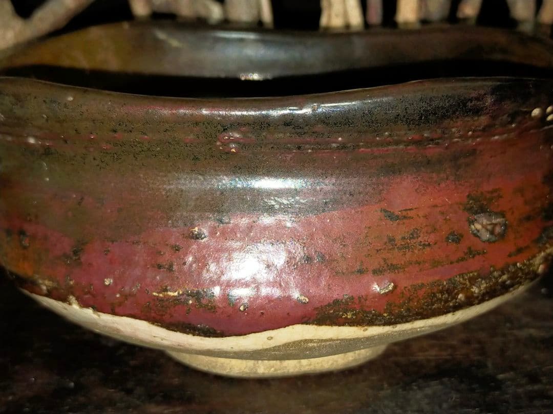 ♥美濃焼♥　沓形　茶碗　織部黒　瀬戸黒　引出黒　桐箱付き　骨董　古玩